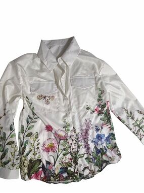 White Floral Button-Up Shirt with Garden Print